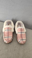 Charter Club Women Moccasin Slippers 7M Cozy Pink Plaid Faux Fur Lined Relaxed