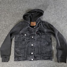 Levi  s Kids/Youth M Hybrid Trucker Jacket Black Denim Hoodie 75692-0003