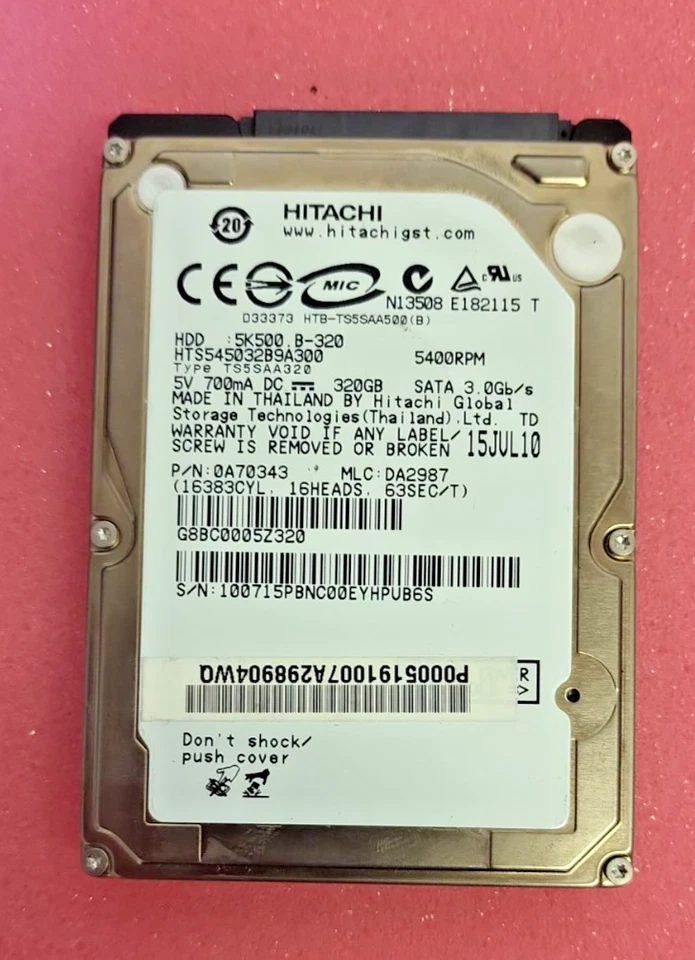 Hitachi 320 GB HTS545032B9A300 Laptop HDD 2.5 Inch  0A74813 DPN: 0FK13 US SELLER - Image 2 of 2