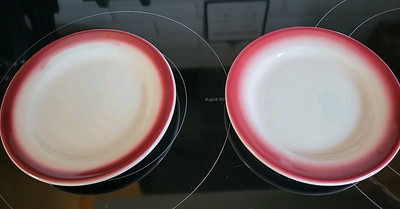 Homer Laughlin China Small White And Maroon/Burgundy Bread Plate Lot of Two