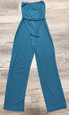 Vintage Teal Halter Sleeveless Wide Leg Jumpsuit Jumper W/ Belt High Waist Sz S