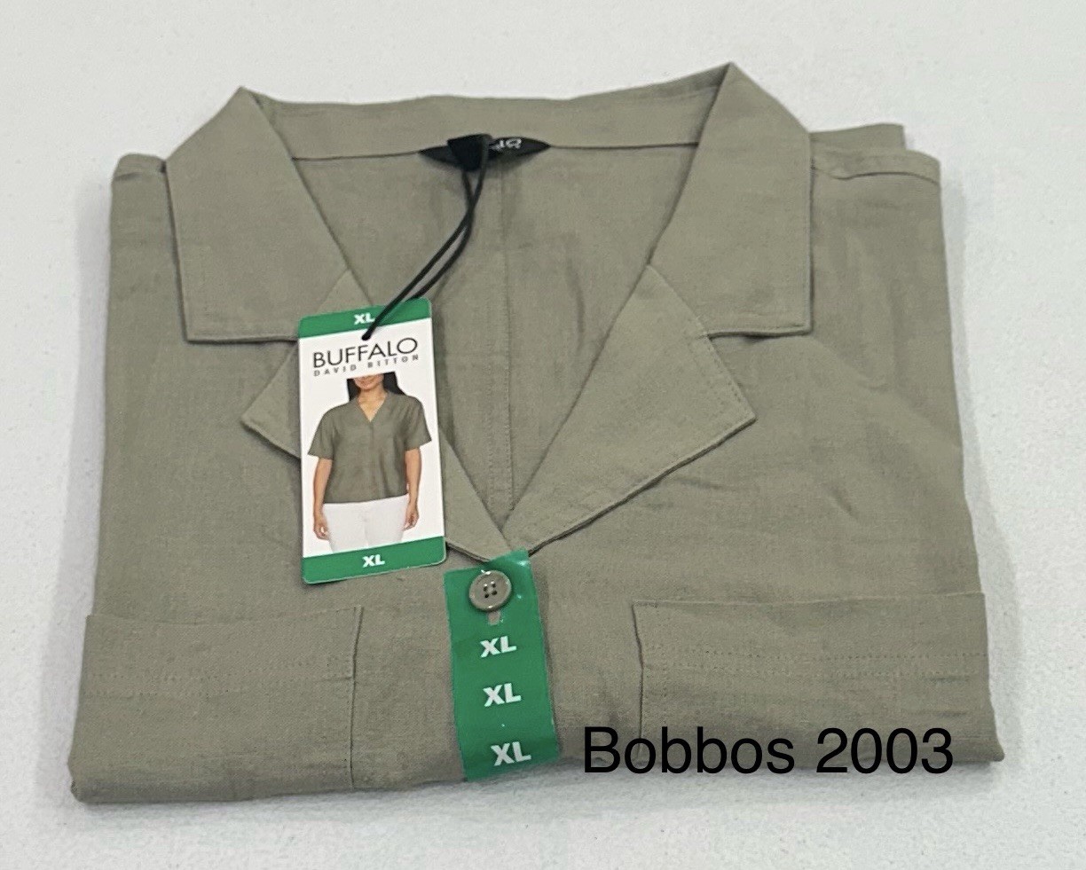Buffalo Women's Linen Blend Short Sleeve Utility Top, Light Olive, Size XL