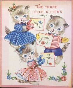 Vtg Birthday Greeting Card Three Little Kittens Lost Mittens 4 Page Story Book