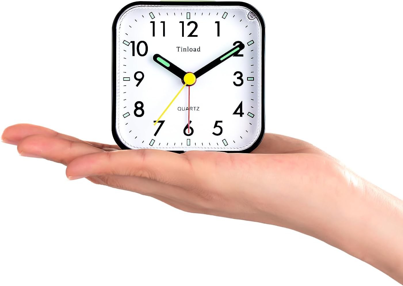 Small travel alarm clock silent analog snooze light black