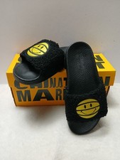 Chinatown Market Men Sandals Slides Smiley Sherpa Ball Black Comfortable Size 4