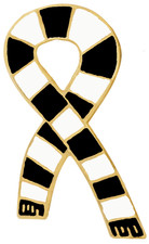 Black and White Scarf Ribbon Pin Badge - GOLD plated