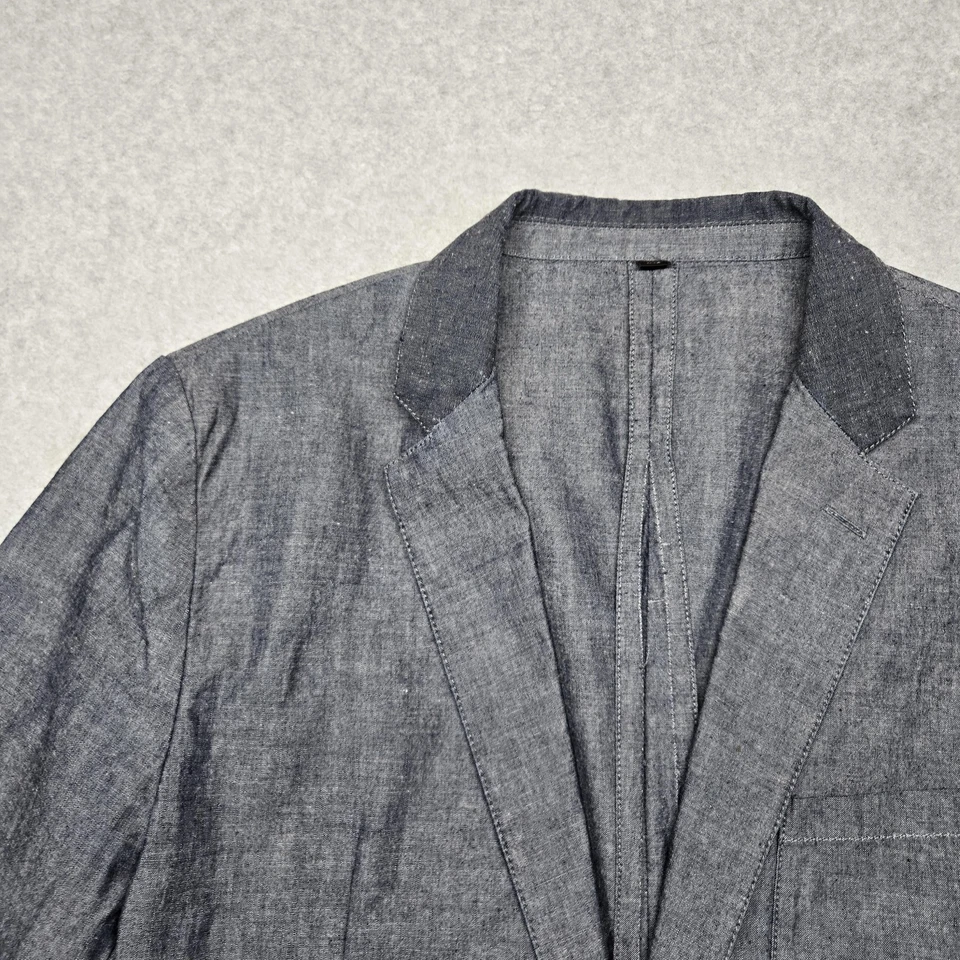 J Crew Blazer Mens Medium Blue Chambray Casual Sport Coat Unstructured - Image 3 of 4