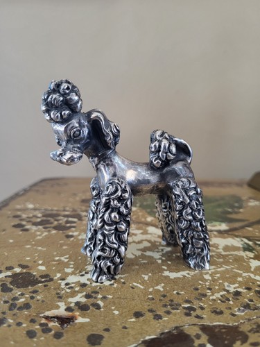 VINTAGE STERLING SILVER 925 POODLE 3” H FIGURINE STATUE MINIATURE  2.5ozt