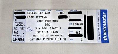 BTS ARIRANG World Tour VIP Box Ticket, May 2 2026 El Paso Tx