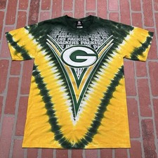 Y2K GREEN BAY PACKERS TIE-DYE ALL OVER PRINT YELLOW FOOTBALL T-SHIRT SZ M