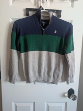 Izod Colorblock Ribbed Boys 1/4 Zip Up Pullover Large 14/16 Blue Green Gray Grey