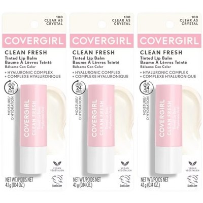 COVERGIRL Clean Fresh Tinted Lip Balm, 100 Clear As Crystal, 0.14 oz, Pack Of 3