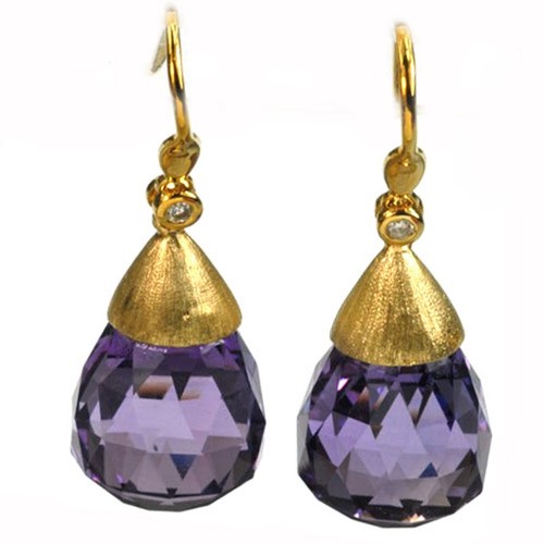 De Buman 24.83ctw Genuine Amethyst & Diamond Solid 18K Yellow Gold Earrings - 第 1/3 張圖片