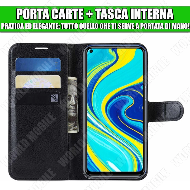 Flip Cover per Xiaomi Redmi Note 9 Custodia Magnetica in Pelle Portafoglio Libro - Immagine 2 di 4