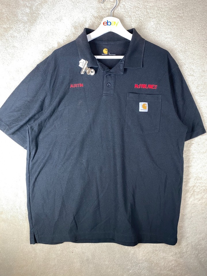 carhartt McFARLANES Casual Polo T-Shirts Top Size L Mens Black Short Sleeve