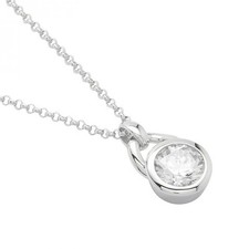 NEW FOSSIL LARGE CRYSTAL CZ STUD PENDANT STERLING SILVER CHAIN NECKLACE