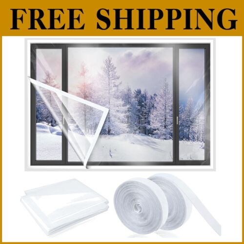 87x10 ft Reusable Window Insulation Kit - Transparent Film & Adhesive Straps