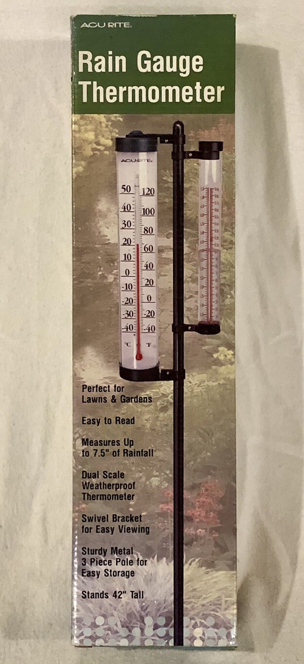 AcuRite Rain Gauge & Thermometer Swivel Combination Measure Up To 7.5