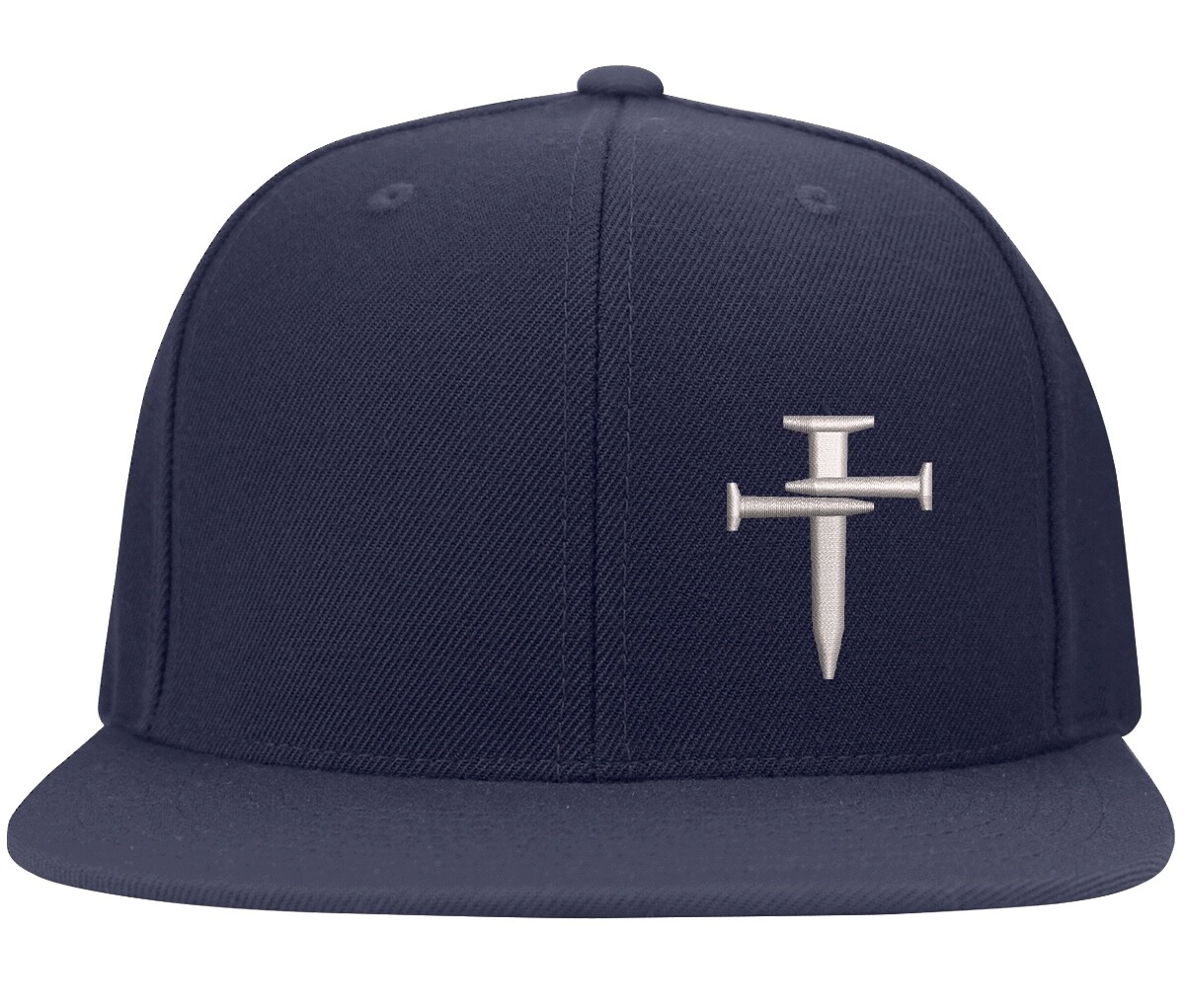 Nail Cross Christian Embroidered Flexfit Hat Curved & Flat Brim Black Grey Navy
