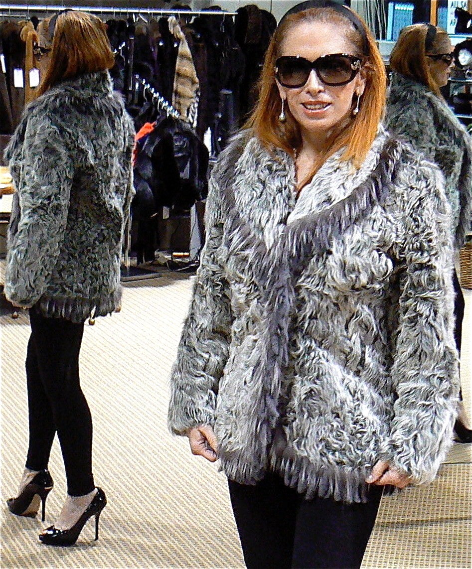 ◎real lamb leather curly fur jacket gray Curly Lamb Fur Coat Jacket w/Mink Collar Schiaparelli | eBay