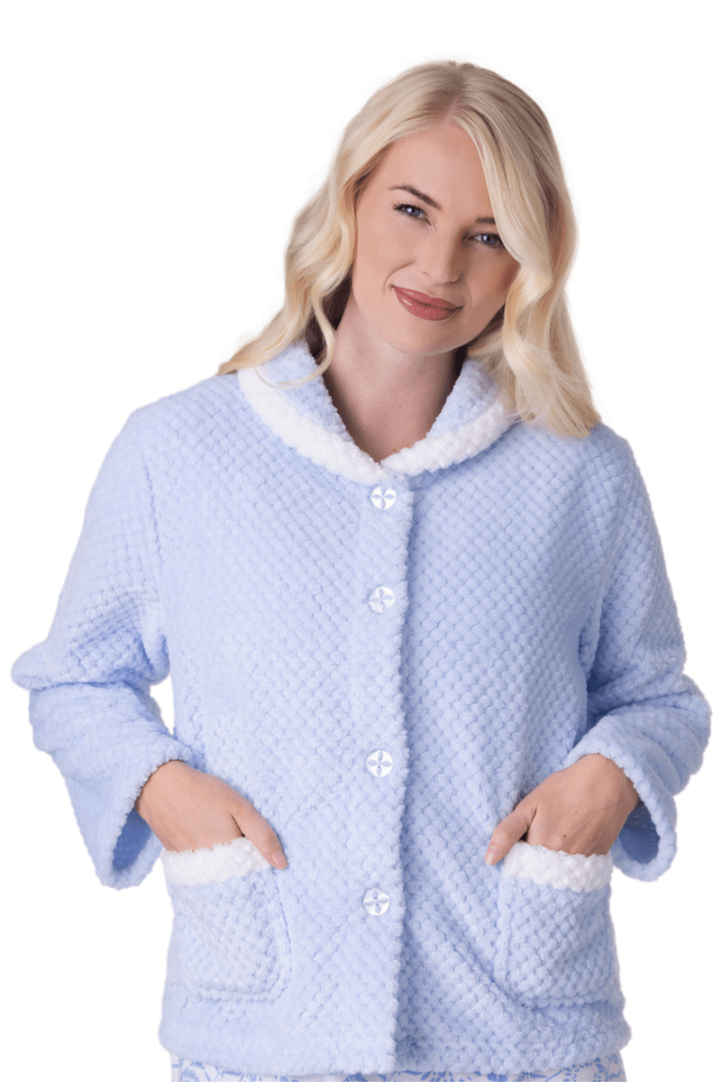 Camille Women's Supersoft Fleece Button Front Bed Jacket with Pockets