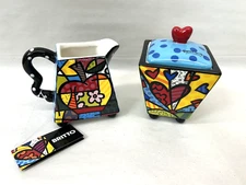 Romero Britto Creamer and Sugar Set A New Day Heart and Apple NWT