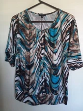 Notations Women's Top Size Large Petite Short Sleeves Colorful Casual Work 