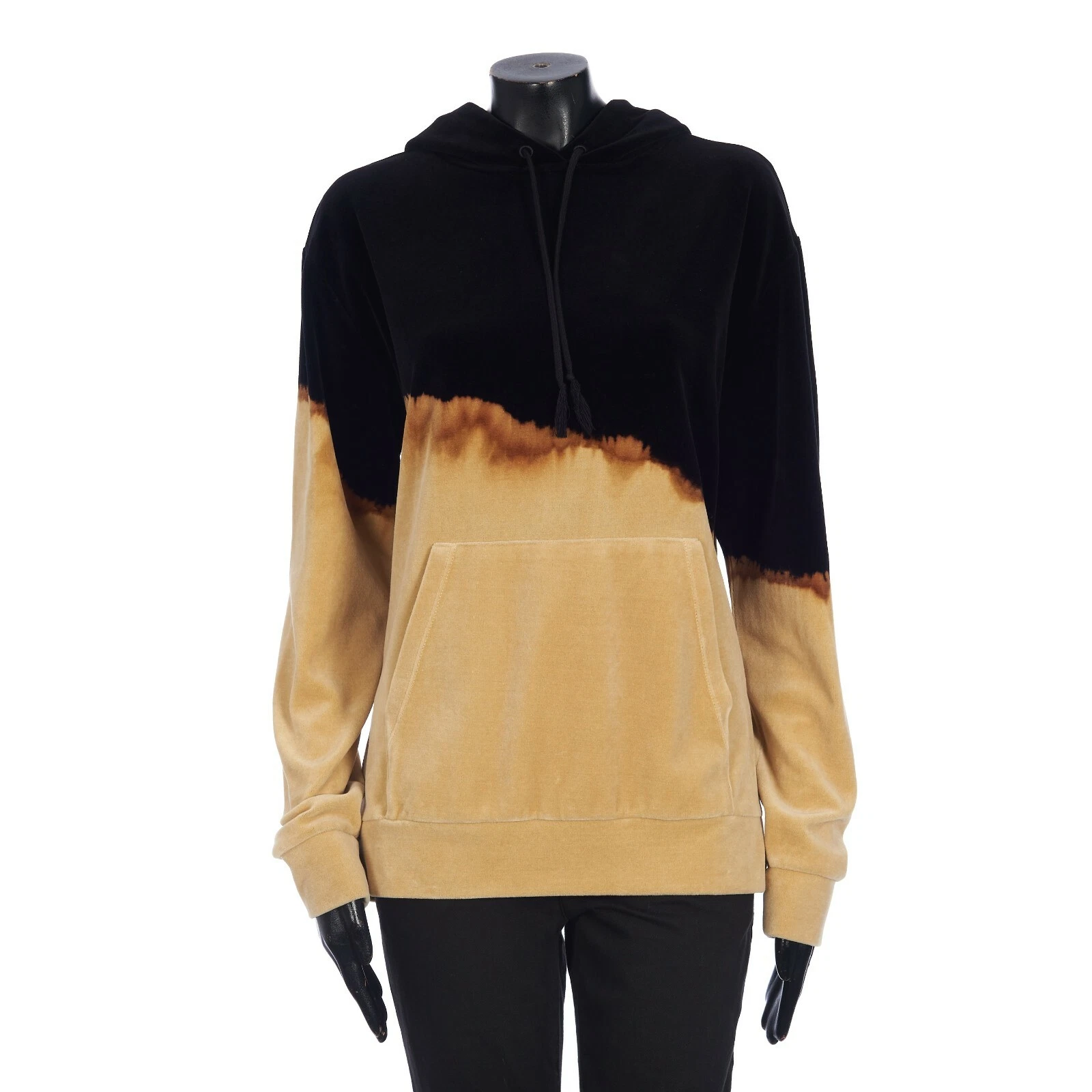 Saint Laurent — SAINT LAURENT 890$ Hooded Sweatshirt - Black & Beige Cotton Velvet