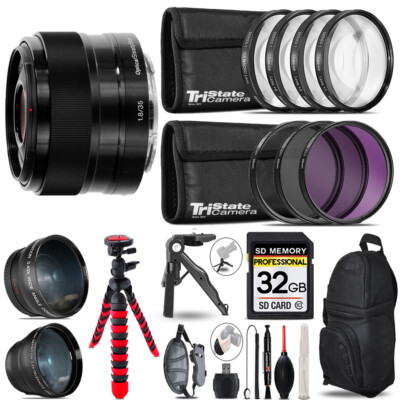 Sony E 35mm f/1.8 OSS Lens - 3 Lens Kit +Tripod +Backpack - 32GB Kit