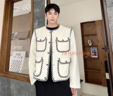 Men's Autumn Fashion Round Collar Long Sleeve Weave Loose Jacket Youth Coats