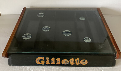 Gillette Display Case Razor Blades Wooden Store Glass Top 1940 s Vintage Read