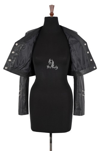 Ladies Punk Rock Grunge Black Cropped Real Leather Edgy Fashion Jacket 7201 - Picture 8 of 8