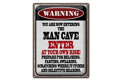 Blechschild Spruch 30x40 cm warning man cave enter at your risk Schild