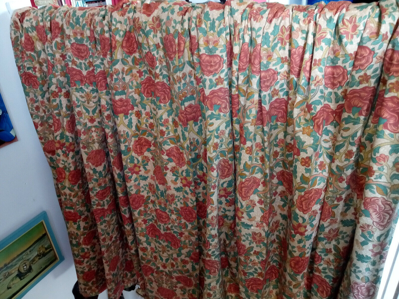 Vintage Matthew Stevens Briar Rose Heavy Interlined Linen Curtains 98