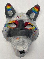 Therian Mask Handmade Rainbow Silver Fox for Dress Up cosplay Colorful BIN D