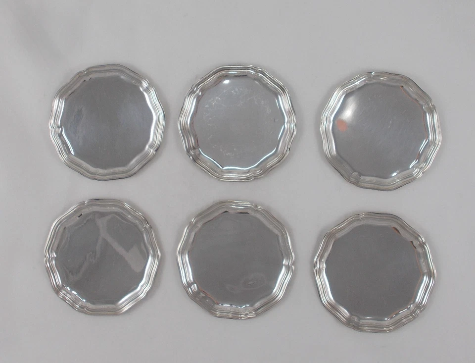 Raro Set 6 Sottopiatto/Gläserteller Stile Barocco Di 835er Argento Lutz & Weiss - Immagine 2 di 4