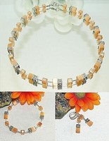 3Er Schmuckset Cube WüRfel Cat Eye Apricot Lachs Kristall Glas Strass Klar 507I