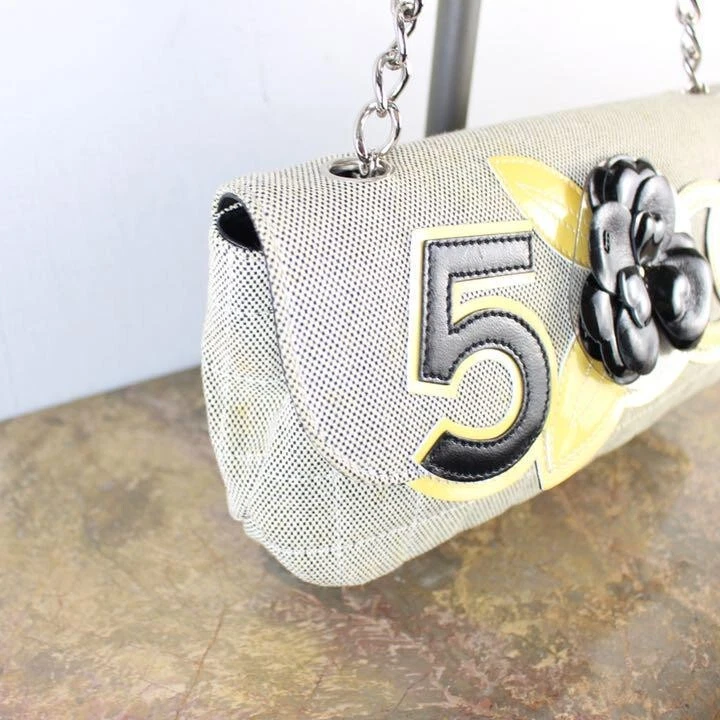 Chanel Chocolate Bar NO5 Camellia Design Semi-Shoulder Bag Gray, Yellow,  Black