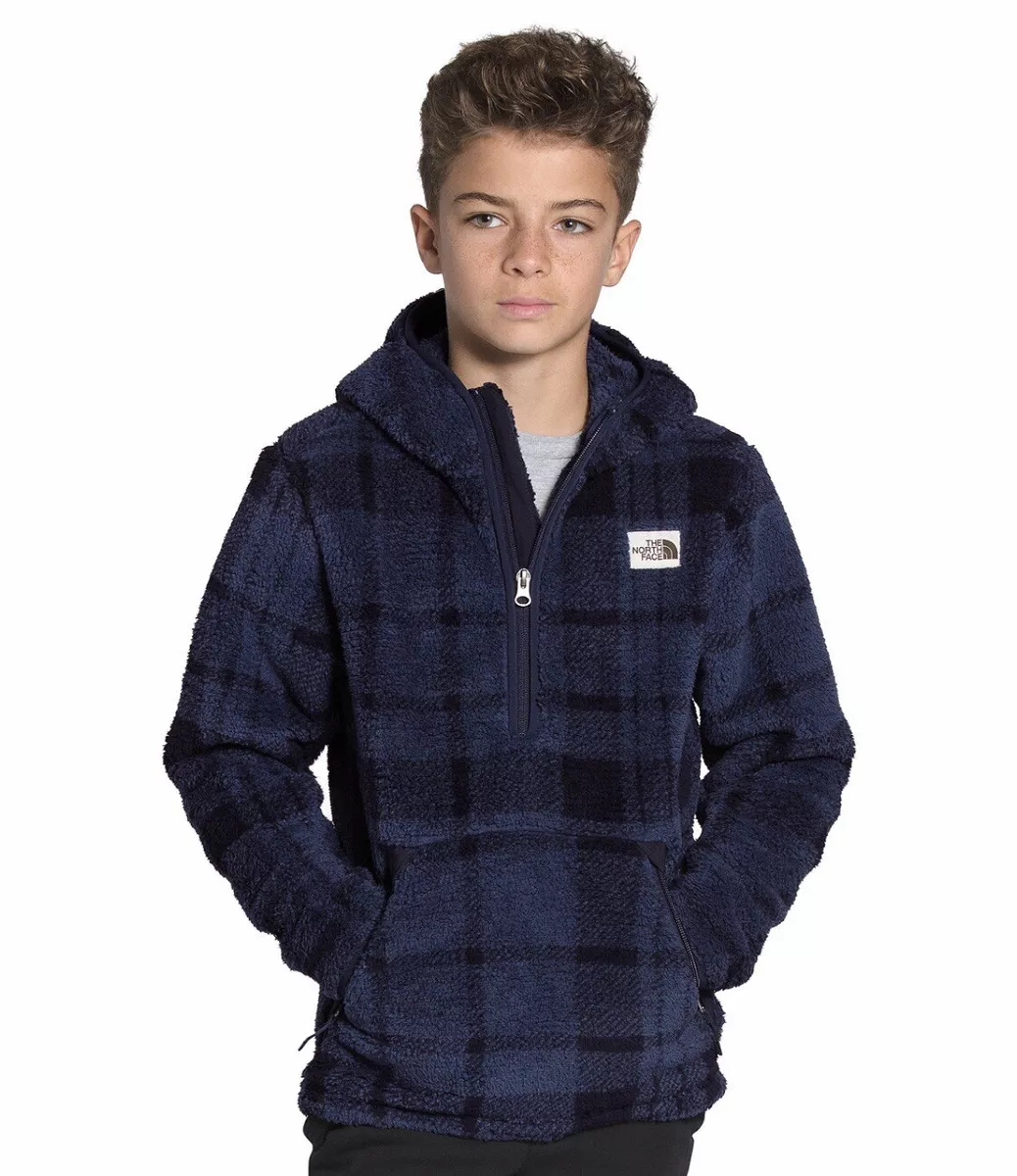 The North Face Big Boys Campshire Plaid Pullover Sherpa Fleece Hoodie Sz L 14 16