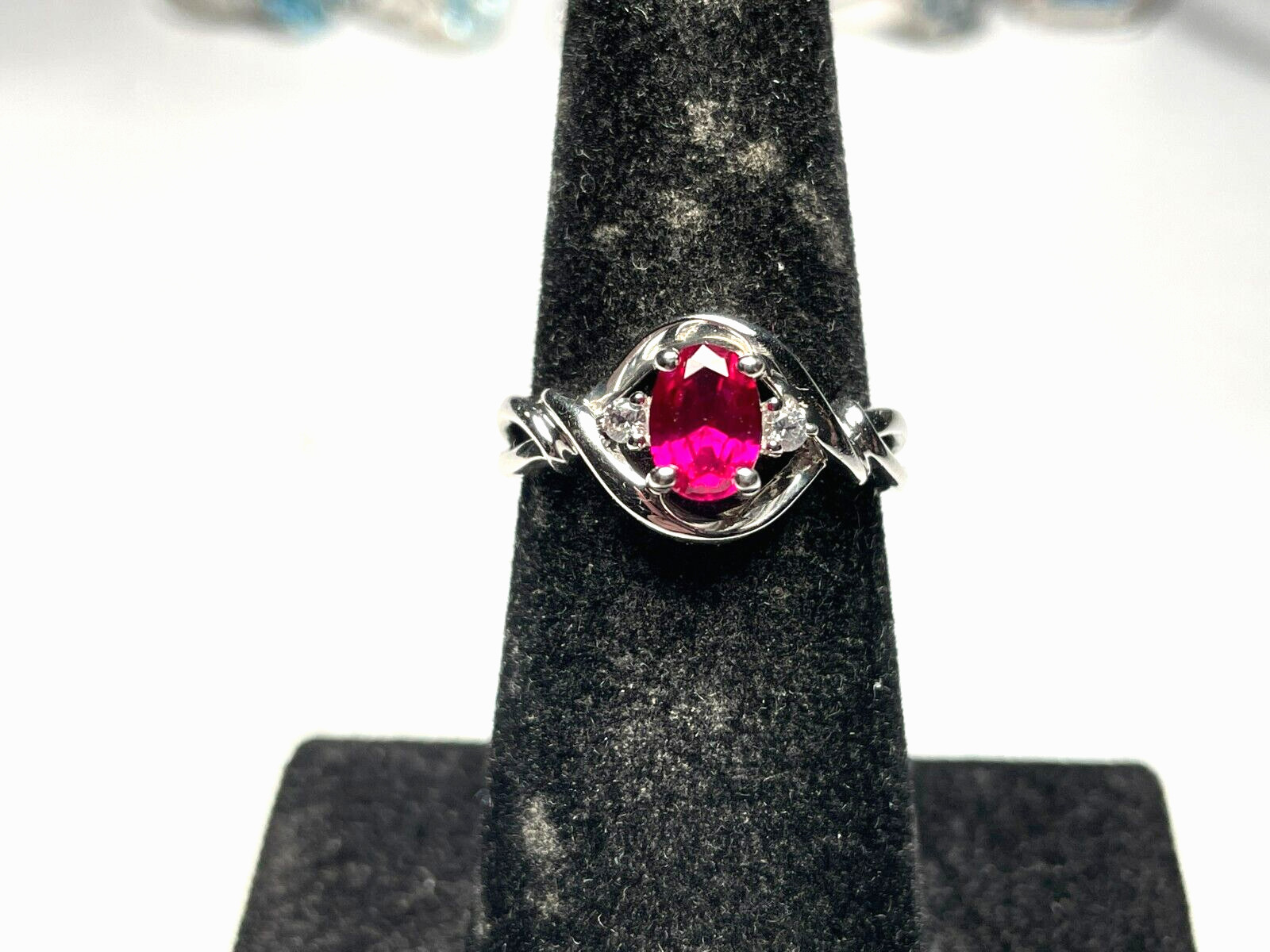Sterling Silver 925 )1CT Ruby Ring with Topaz Acc… - image 8