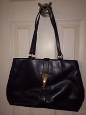 St John Classic Black Soft Leather W/signature Gold Hardware Shoulder Bag Purse 