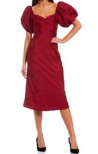 SACHIN & BABI GABBY DRESS JACQUARD EMBROIDERED FLORAL CHERRY RED SIZE 6 (US)