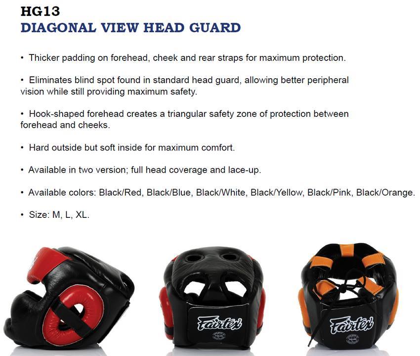 FAIRTEX HEADGUARD HG13 DIAGONAL VERSION LACE-UP HEAD MUAY THAI