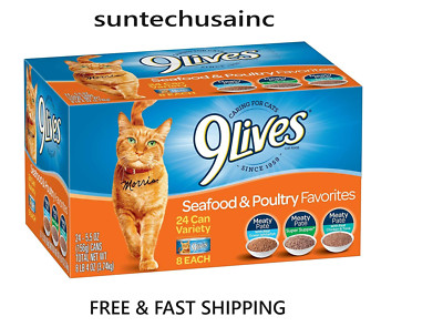 9 Lives Seafood & Poultry Favorites Wet Cat Food Variety Pack 5.5 Oz 24 Count