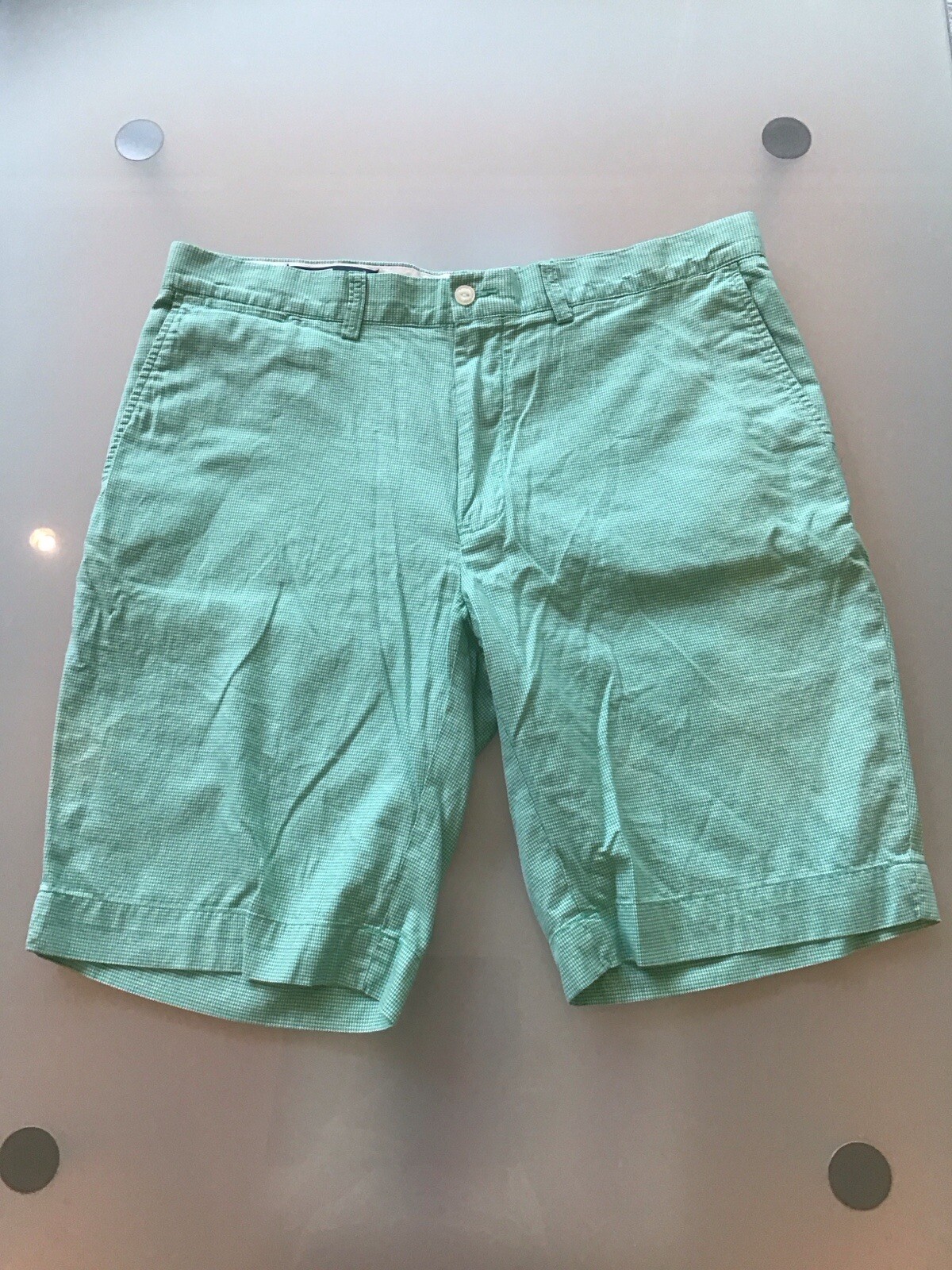 VTG Polo Ralph Lauren Green Micro Check Plaid Cotton Shorts 36 10" inseam Golf
