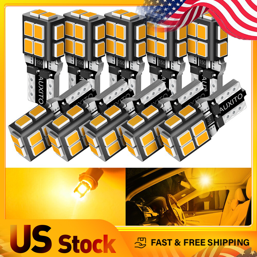 10x T10 LED Amber Wedge Car Interior Dome Reading Map W5W Light Bulb 168 194 192