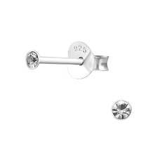 Pair 925 Sterling SILVER Petite Studs 2mm Earrings CZ Crystal Small Girls Ladies