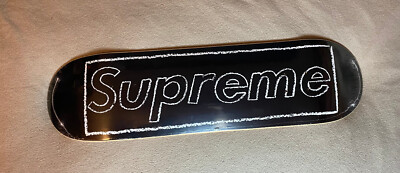SS21 Supreme KAWS Chalk Logo Skateboard Deck Black Box Logo