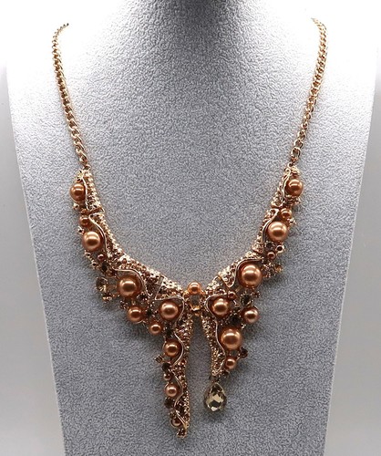 Vtg Statement Necklace Rhinestone Encrusted Asymmetrical Brutalist Gold Tone 15" - Picture 2 of 24