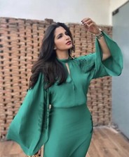 NEW ZARA 2022 GREEN LONG SHINY DRESS WITH RHINESTONE APPLIQUÉS SIZE XS 4786/292